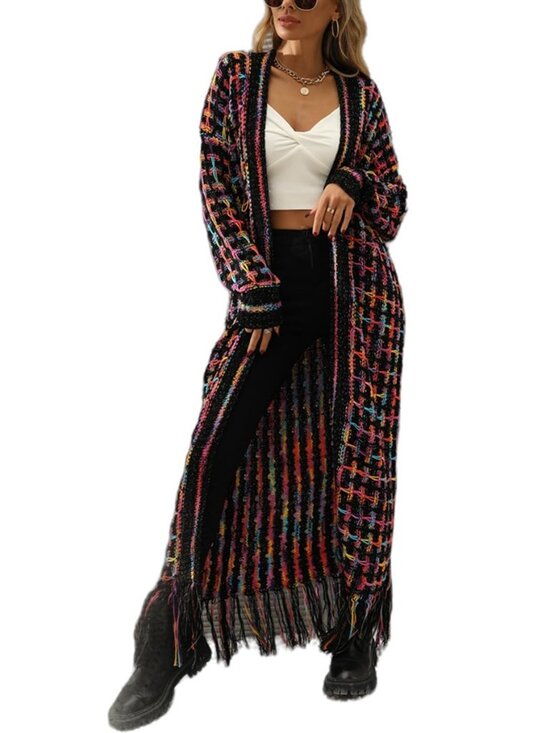 Other - Womens Boho Cardigan Sweater Open Front Fringed Tassels Aztec Maxi Cardigan